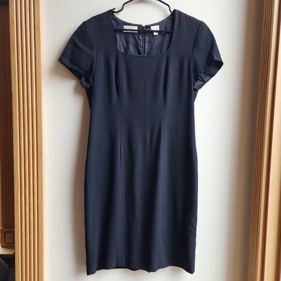 Liz Claiborne Black Square Neck Short Sleeve Sheath Dress Size 12 - Picture 1 of 15